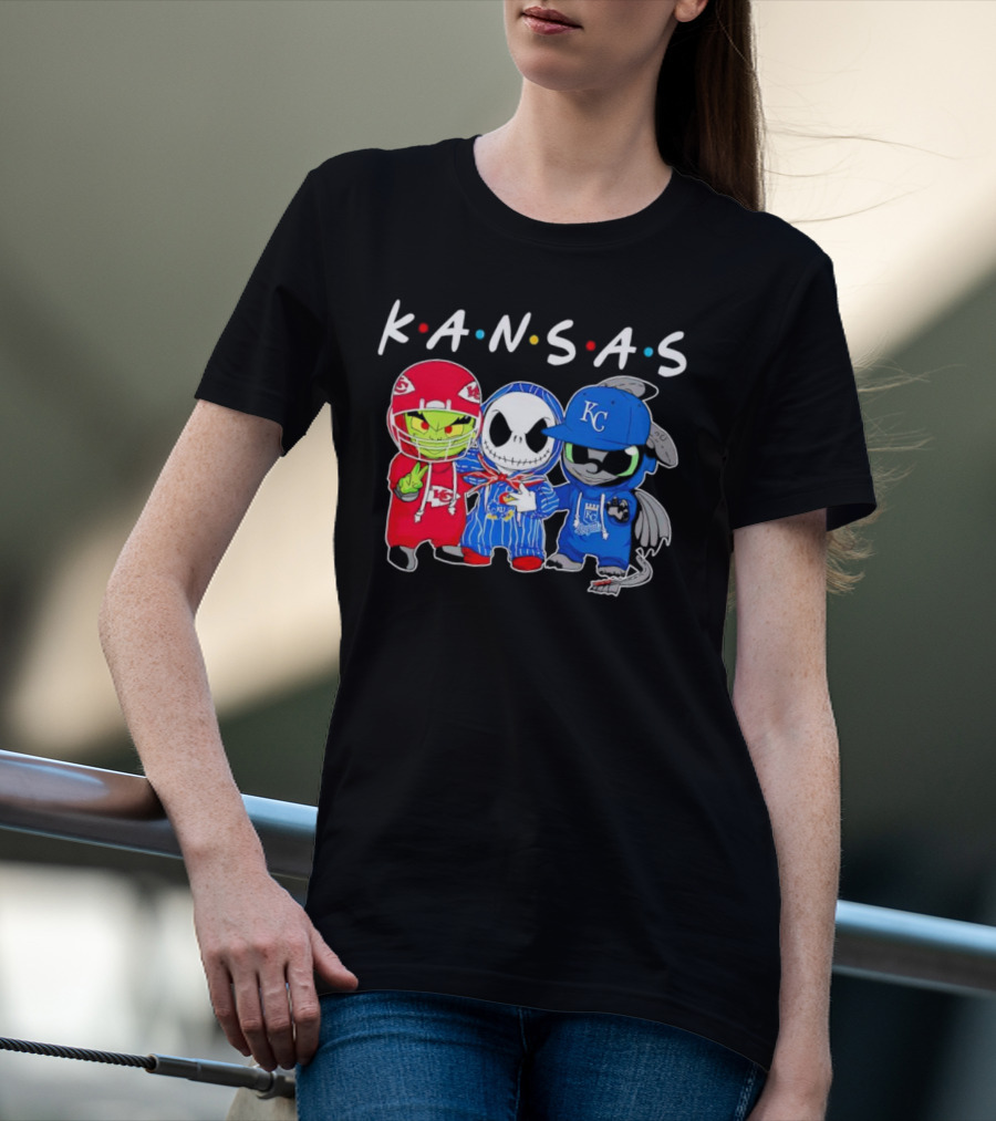 KANSAS Sports Characters Grinch Jack Skellington Toothless Chiefs Royals Jayhawks T-Shirt