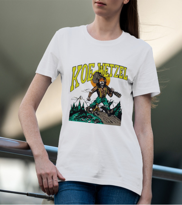 Koe Wetzel Koe Bunyan Lumberjack With Guitar And Dog In Mountain Scene T-Shirt