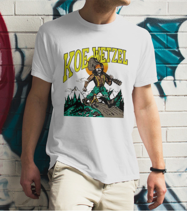 Koe Wetzel Koe Bunyan Lumberjack With Guitar And Dog In Mountain Scene T-Shirt