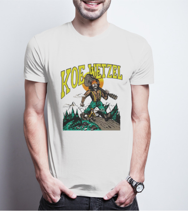 Koe Wetzel Koe Bunyan Lumberjack With Guitar And Dog In Mountain Scene T-Shirt