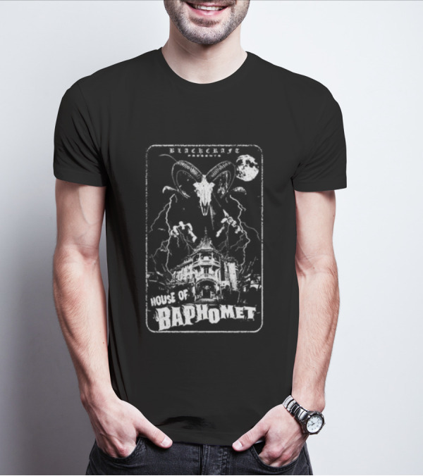 Blackcraft Cult Blackcraft Presents House Of Baphomet Goat Head Lightning Full Moon Dark T-Shirt