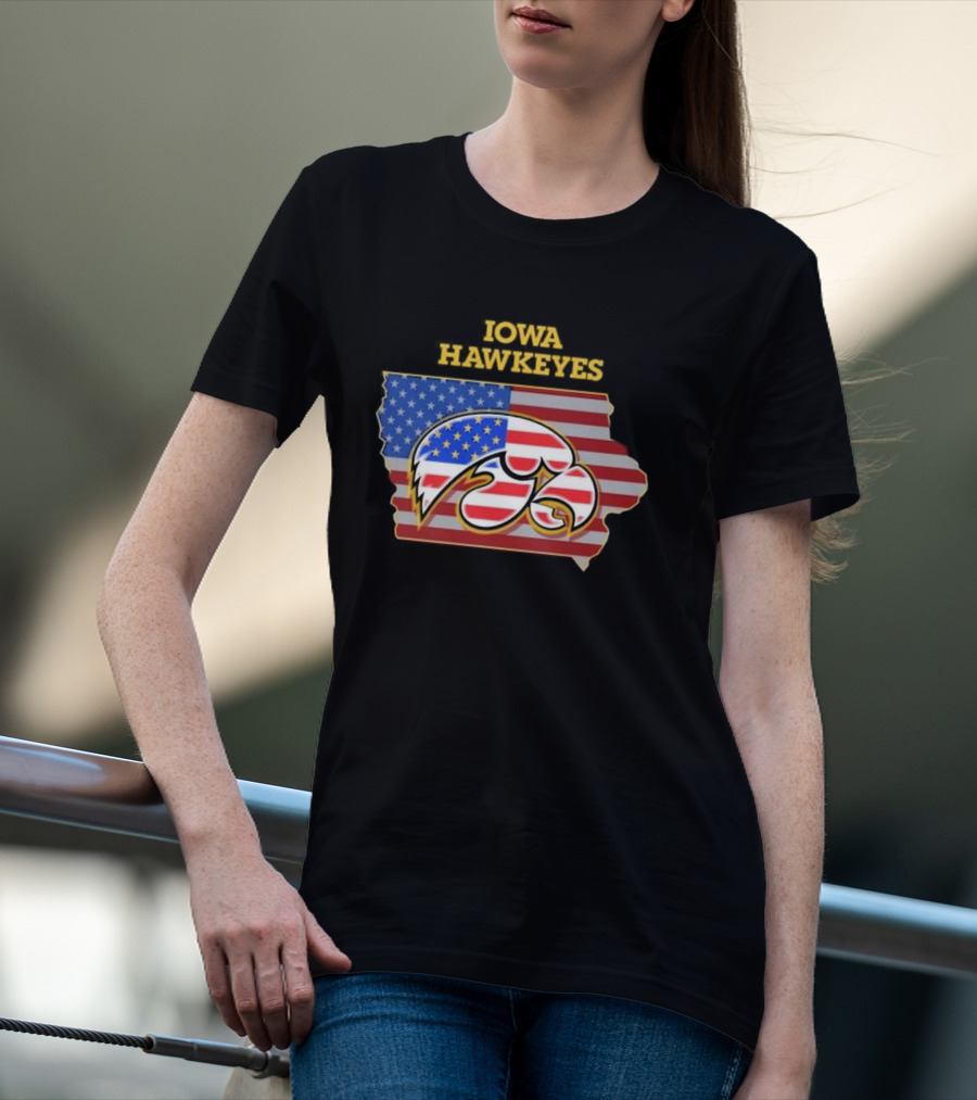 Iowa Hawkeyes American Flag Map T-Shirt