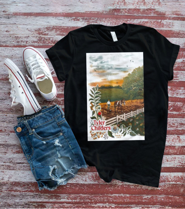 Tyler Childers Nashville TN 4 18 23 Horse Farm Scene With Flowers T-Shirt