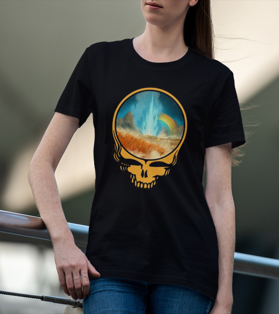 Grateful Dead Skull With Psychedelic Landscape And Rainbow T-Shirt