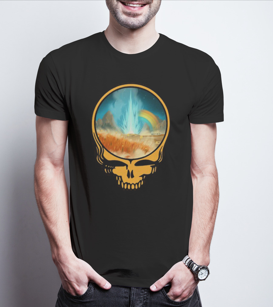 Grateful Dead Skull With Psychedelic Landscape And Rainbow T-Shirt