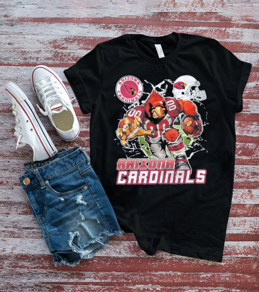 Arizona Cardinals Mascot Breaking Through Wall Vintage Football Helmet T-Shirt