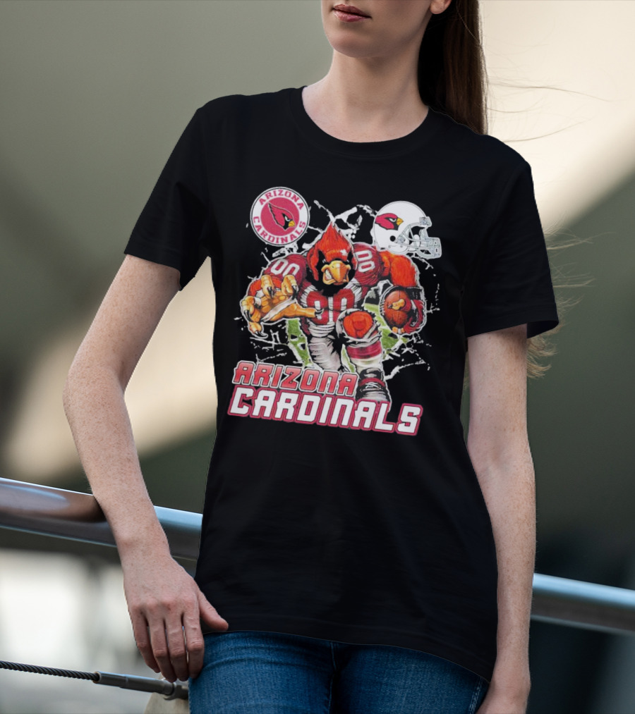Arizona Cardinals Mascot Breaking Through Wall Vintage Football Helmet T-Shirt
