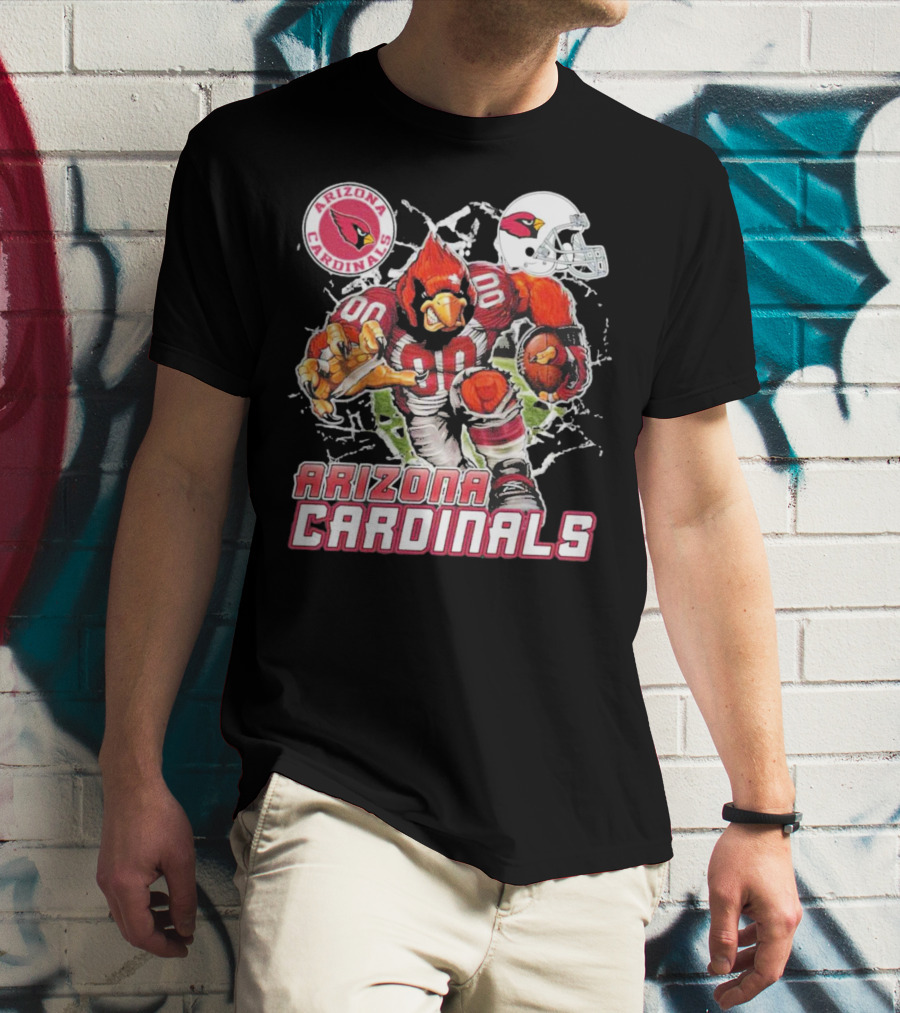 Arizona Cardinals Mascot Breaking Through Wall Vintage Football Helmet T-Shirt