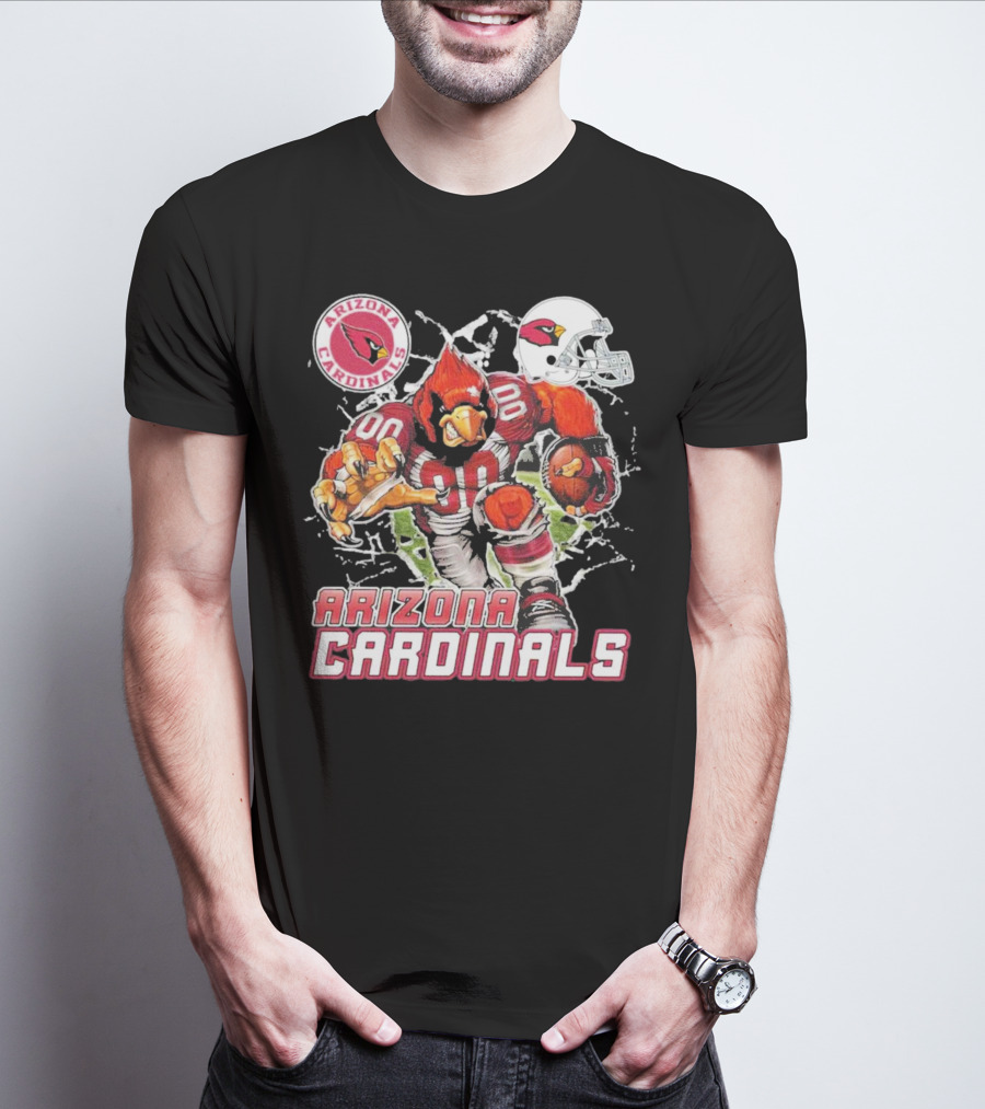 Arizona Cardinals Mascot Breaking Through Wall Vintage Football Helmet T-Shirt