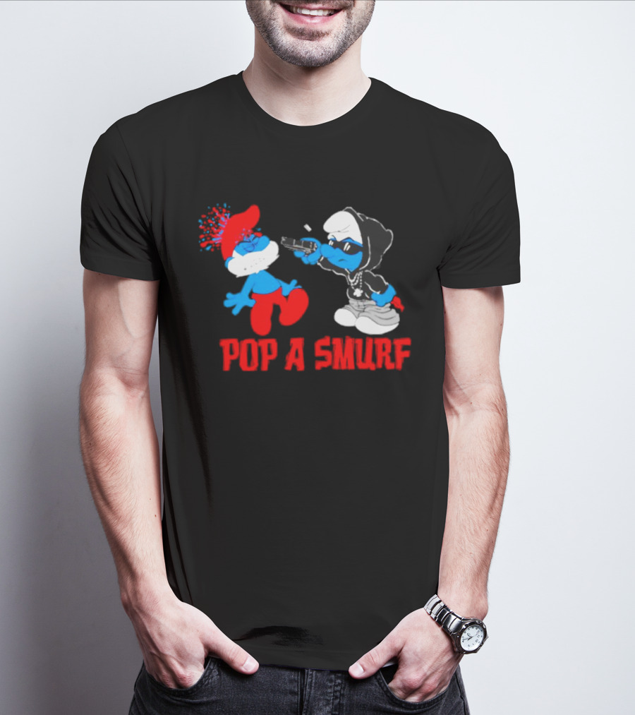 Pop A Smurf Gangster Smurf With Spray Can Urban T-Shirt