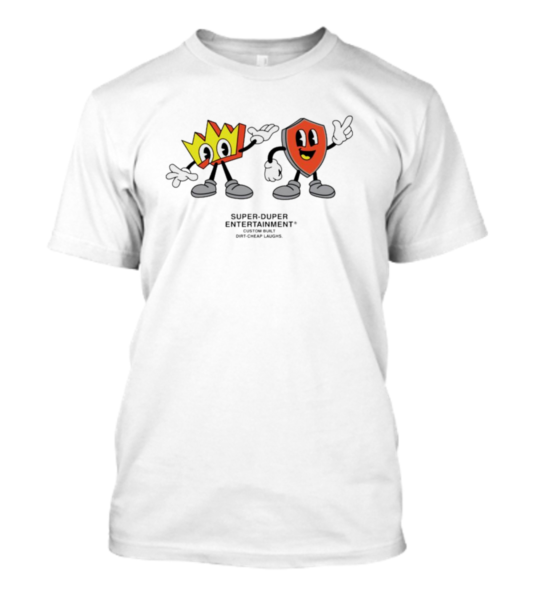 Super-Duper Entertainment Fun Cartoon Characters Crown And Shield T-Shirt