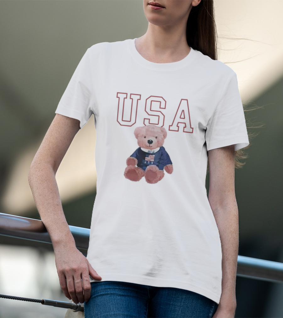 USA Patriotic Bear Plush With American Flag T-Shirt