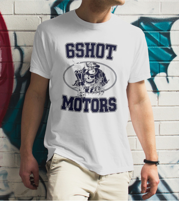 6Shot Motors Smoking Skull With Guns T-Shirt
