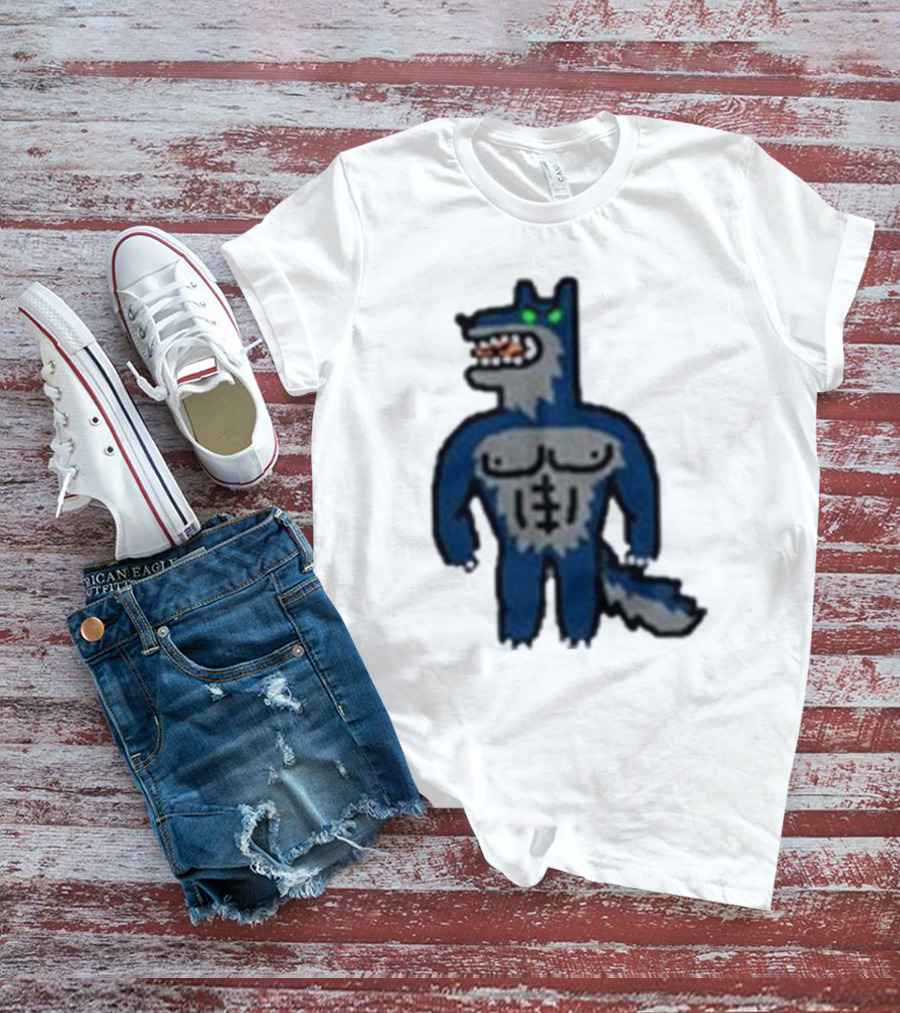 Timberwolves Buff Wolf Strong Muscular Cartoon Character T-Shirt
