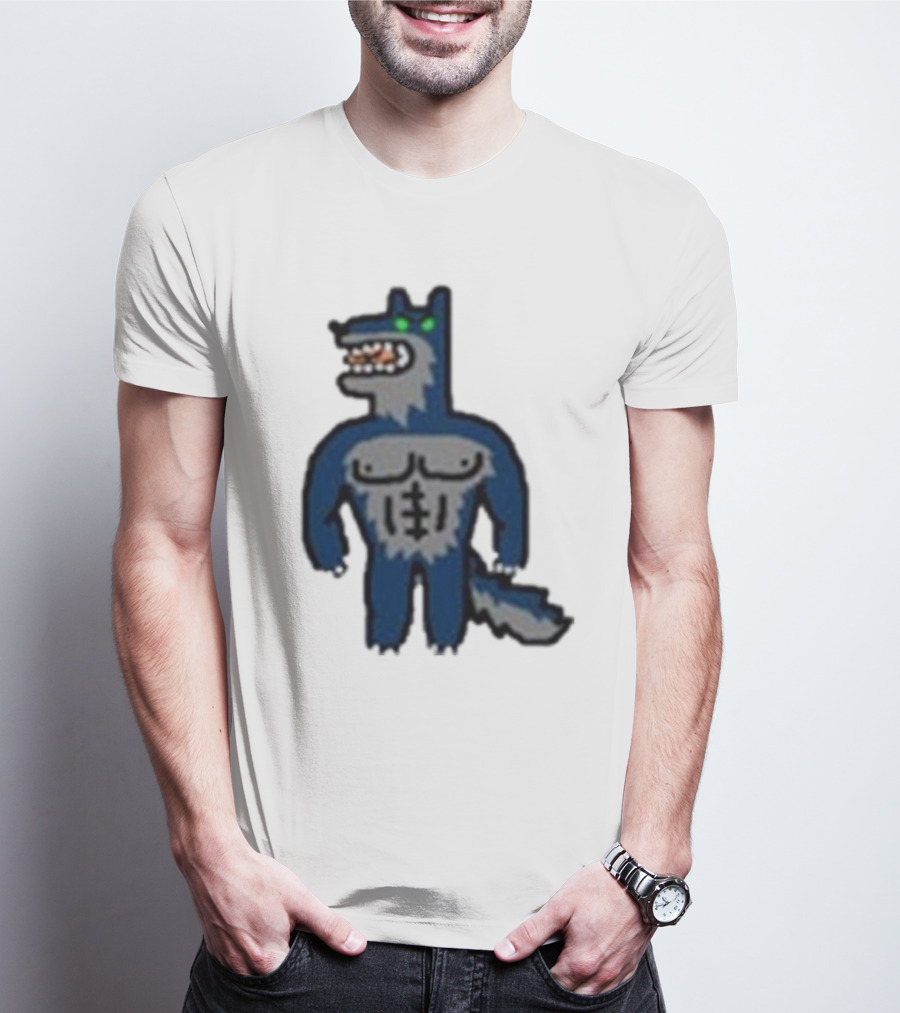 Timberwolves Buff Wolf Strong Muscular Cartoon Character T-Shirt