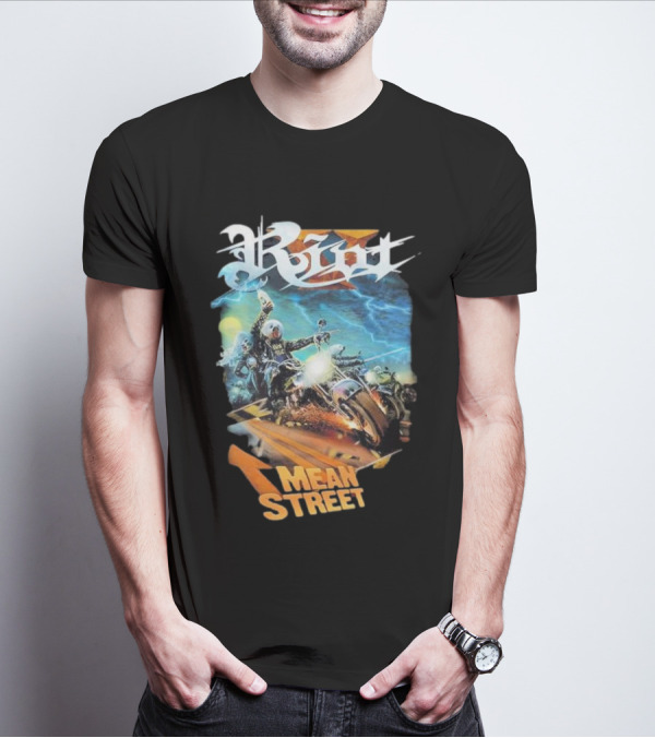 Riot V Mean Streets Album Cover With Biker And Lightning T-Shirt