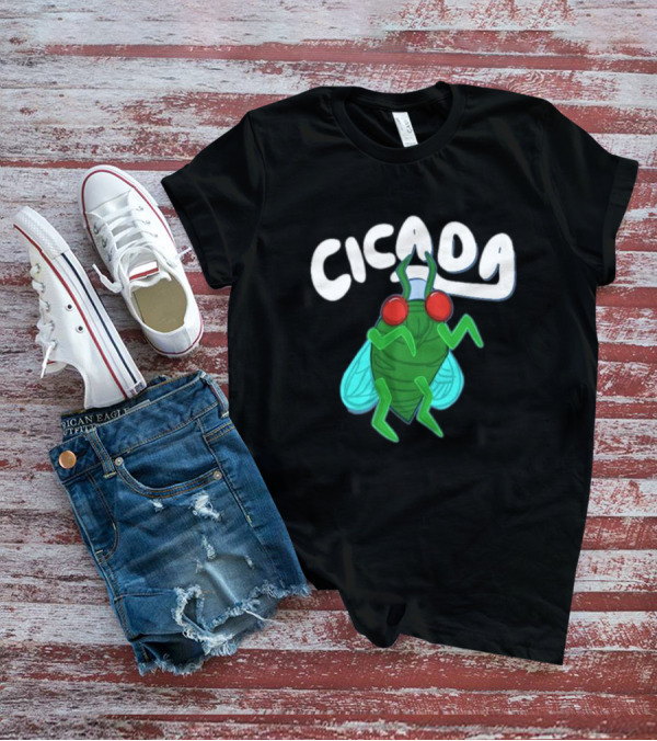 Cicada Cartoon Bug With Green Body And Red Eyes T-Shirt