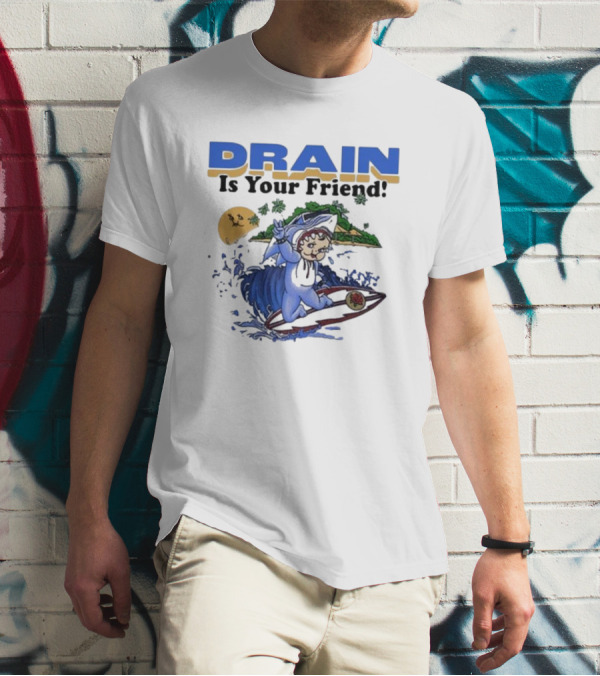 DRAIN Is Your Friend Surfing Character Tropical Moon Island T-Shirt