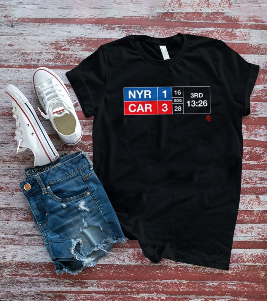 Athlete Logos NYR 1 CAR 3 SOG 16 28 Scoreboard 3rd Period 13:26 T-Shirt