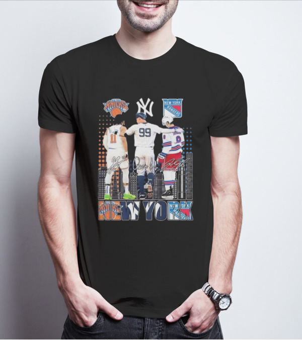 New York Knicks Jalen Brunson NY Yankees Aaron Judge NY Rangers Walt Tkaczuk City Signatures T-Shirt