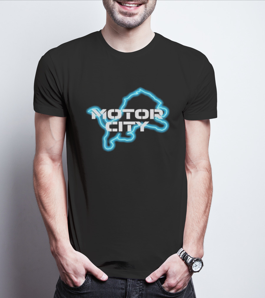 Motor City Neon Detroit Lion Outline T-Shirt