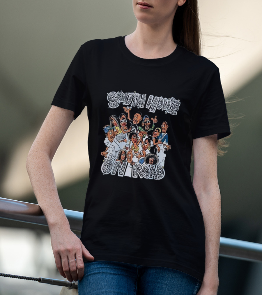 South House On Road Cartoon Characters Party T-Shirt