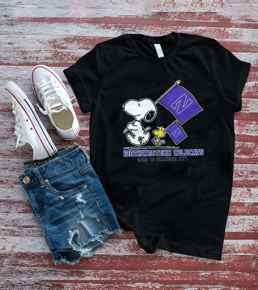Snoopy And Woodstock Northwestern Wildcats Road To Oklahoma City T-Shirt