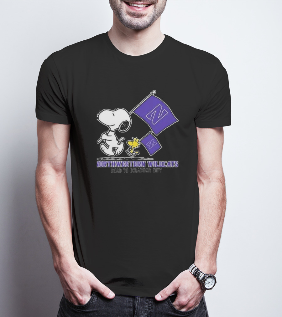 Snoopy And Woodstock Northwestern Wildcats Road To Oklahoma City T-Shirt