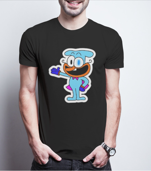 Robby1iscool The Doise Blue Cartoon Character With Orange Mouth And Purple Cape T-Shirt