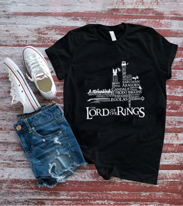The Lord Of The Rings Frodo Samwise Gandalf Saruman Aragorn Merry Pippin Legolas Gollum Sauron Character Names T-Shirt