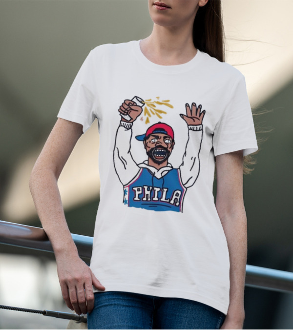 Phillygoat Phila Sixers Fan With Spray Can And Raised Hand T-Shirt