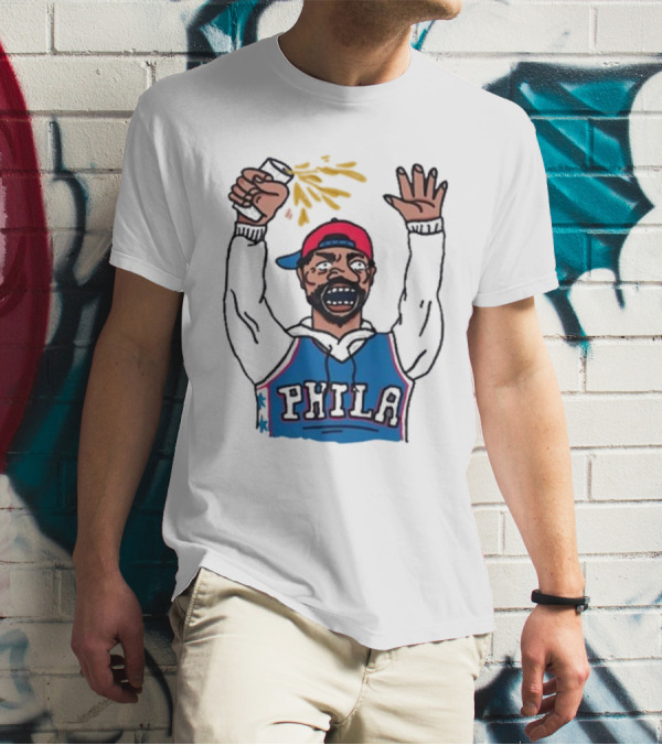 Phillygoat Phila Sixers Fan With Spray Can And Raised Hand T-Shirt