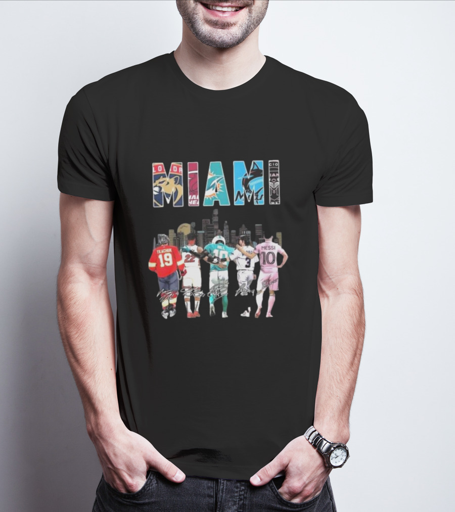 Miami Dolphins Heat Marlins Inter Miami Panthers Signatures T-Shirt