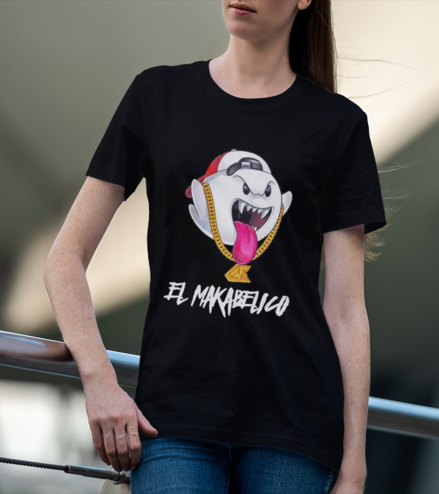 El Makabelico MB Ghost Cartoon-Inspired Design With Golden Chain T-Shirt
