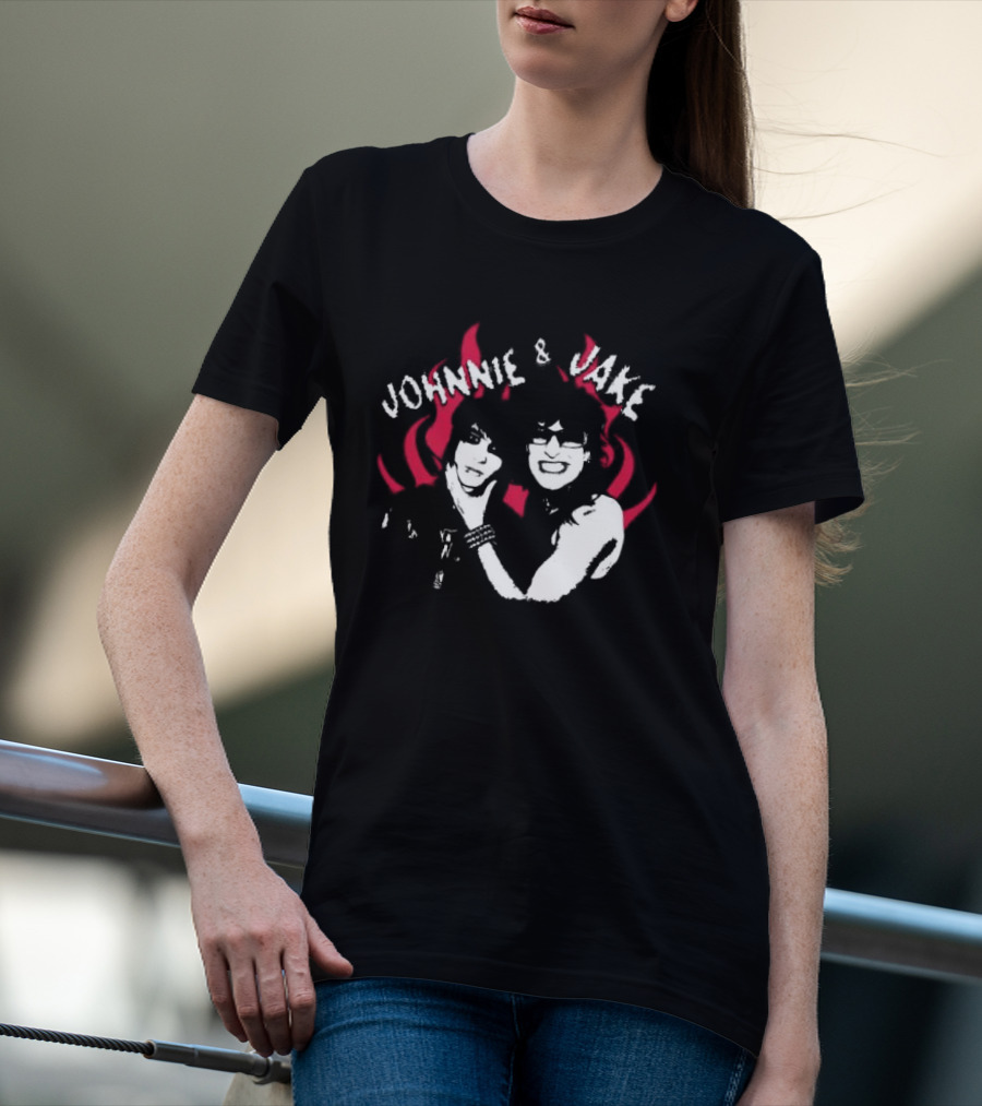 Johnnie And Jake Punk Rock Duo With Fiery Background T-Shirt