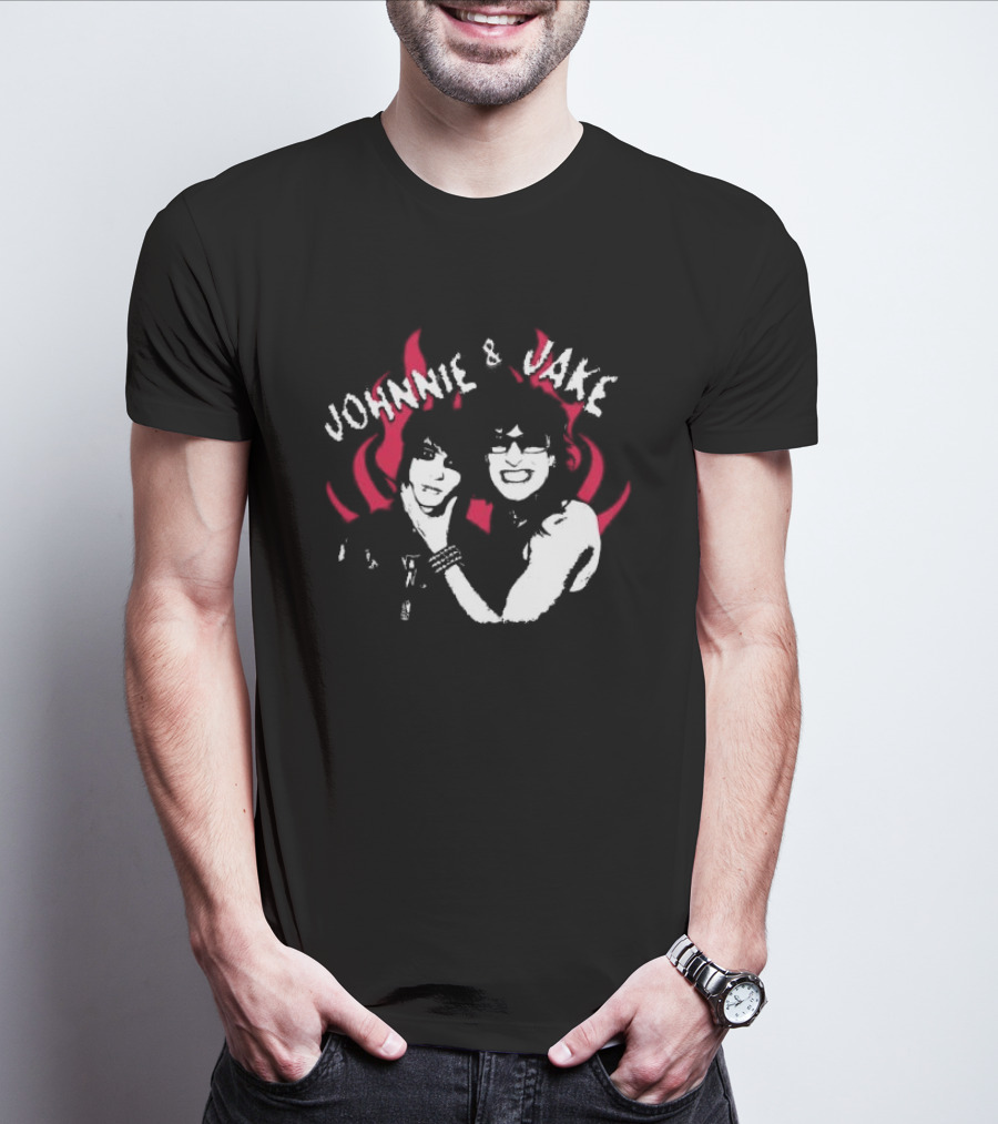 Johnnie And Jake Punk Rock Duo With Fiery Background T-Shirt