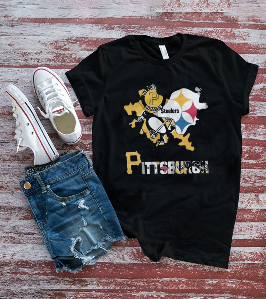 Pittsburgh Pirates Steelers Map T-Shirt