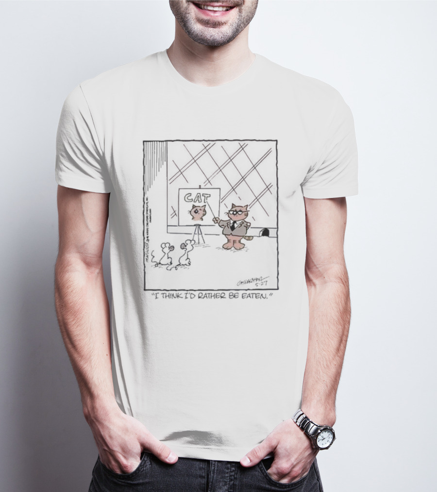 Heathcliff Comics Cat Explaining Drawing I Think I'd Rather Be Eaten T-Shirt