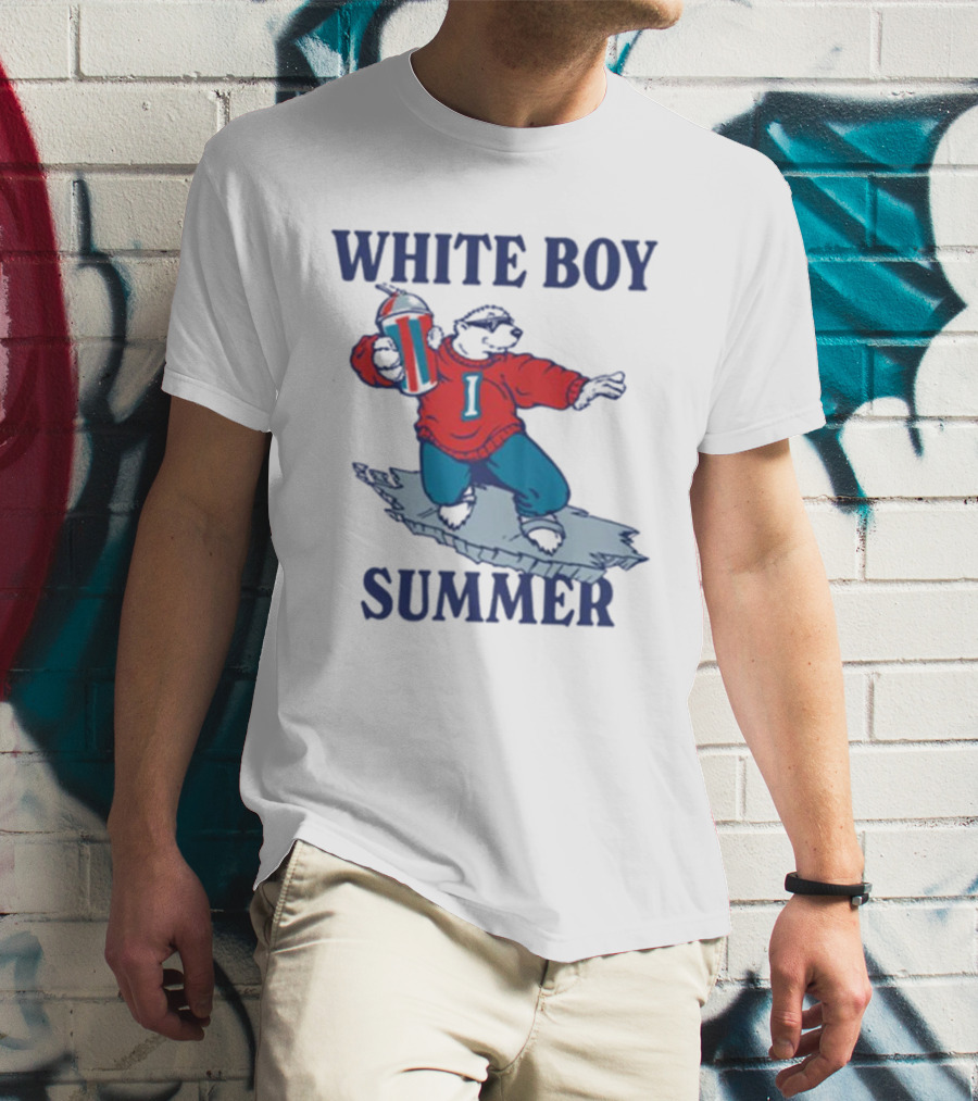 White Boy Summer Polar Bear Surfing With Drink T-Shirt