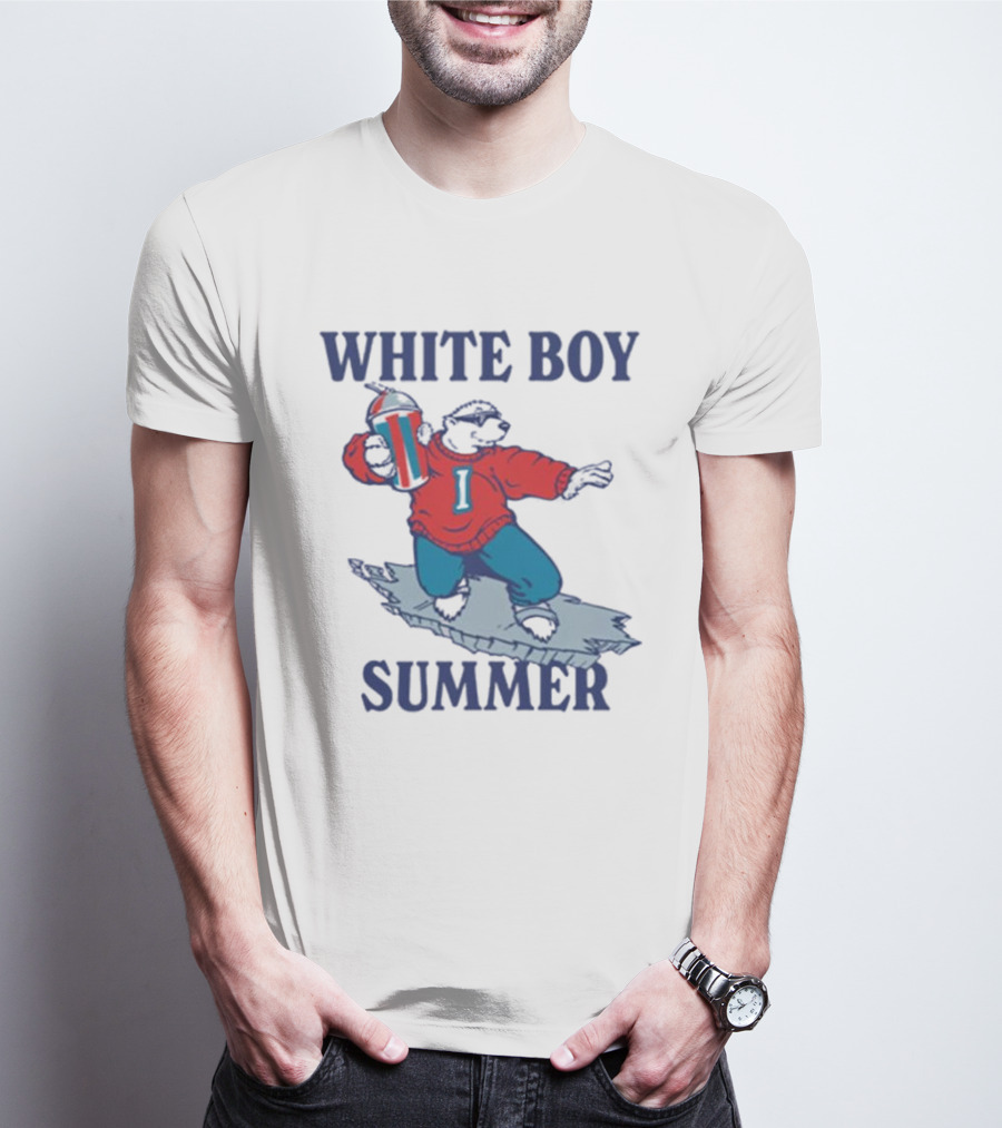 White Boy Summer Polar Bear Surfing With Drink T-Shirt