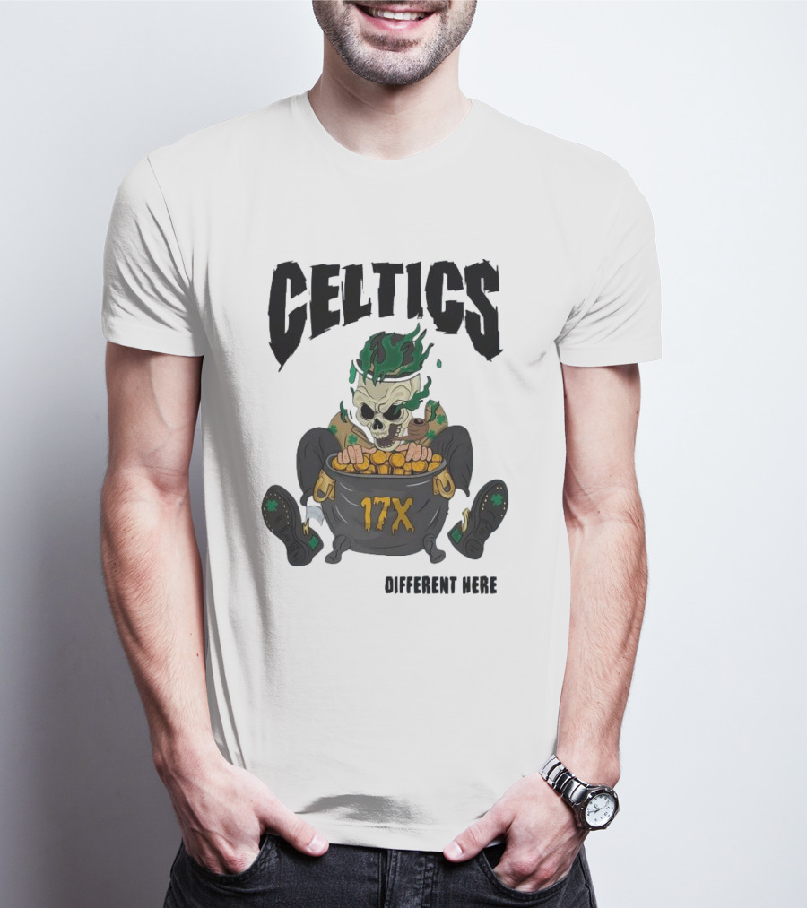 Celtics 17X Gold Skeleton不同 Here T-Shirt
