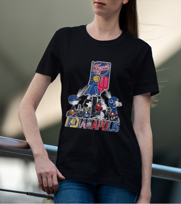 Peanuts Snoopy And Friends Crossing Indianapolis With Indiana Sports T-Shirt