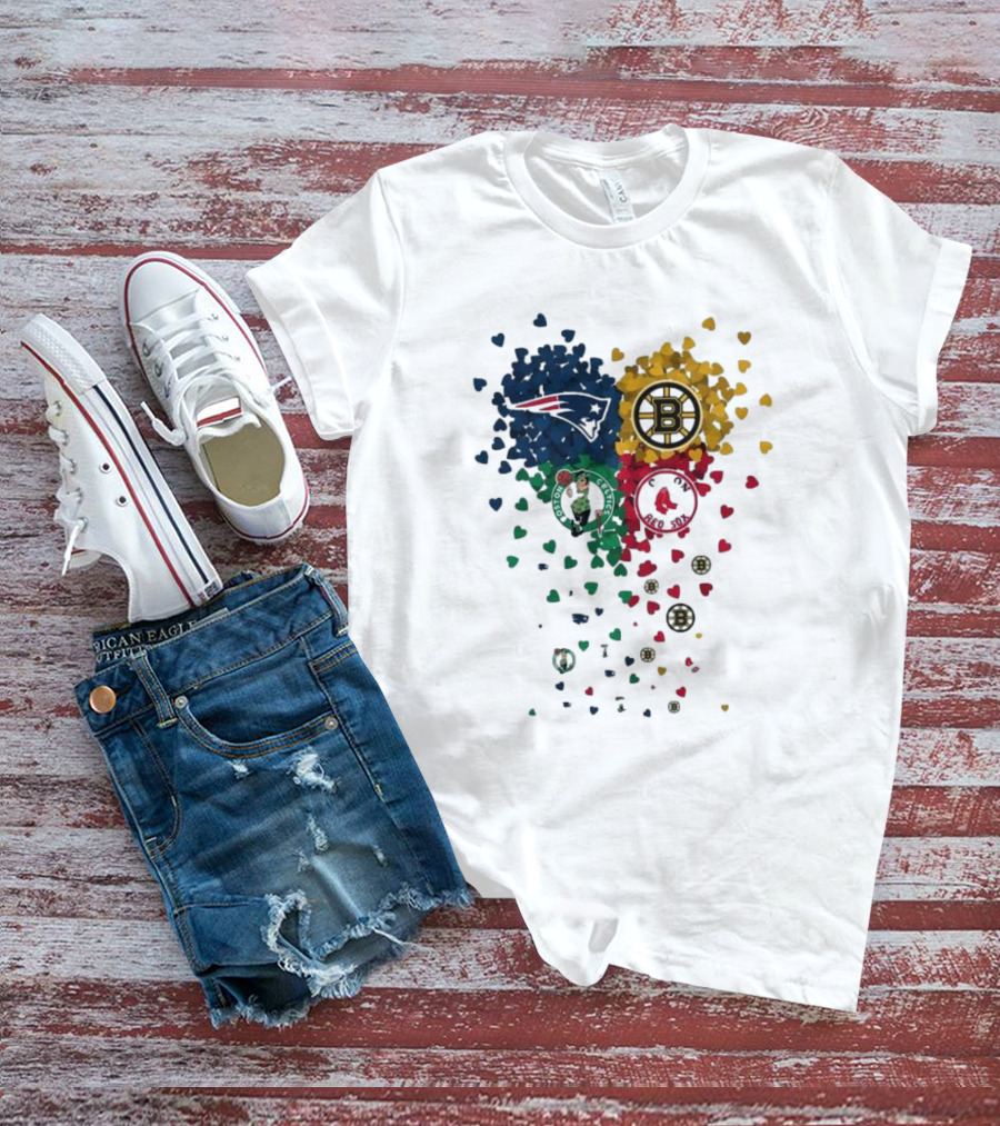 Hearts Boston Sports Team Patriots Bruins Red Sox Celtics T-Shirt