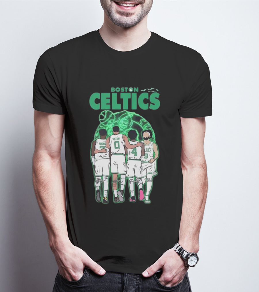 Boston Celtics Brown Tatum Holiday Derrick Signatures Basketball Players T-Shirt