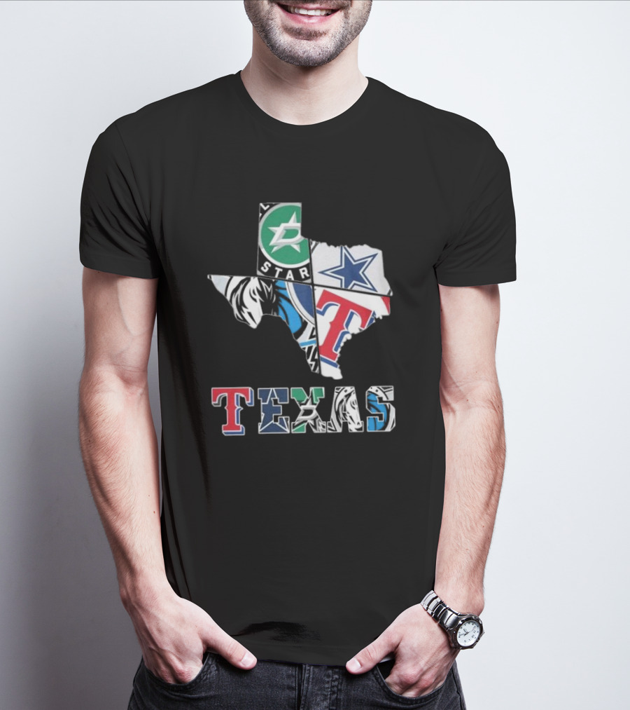 Texas Sports Teams Dallas Stars Dallas Cowboys Dallas Mavericks Texas Rangers Logos T-Shirt