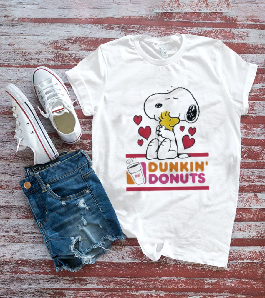 Snoopy And Woodstock With Hearts Dunkin' Donuts T-Shirt