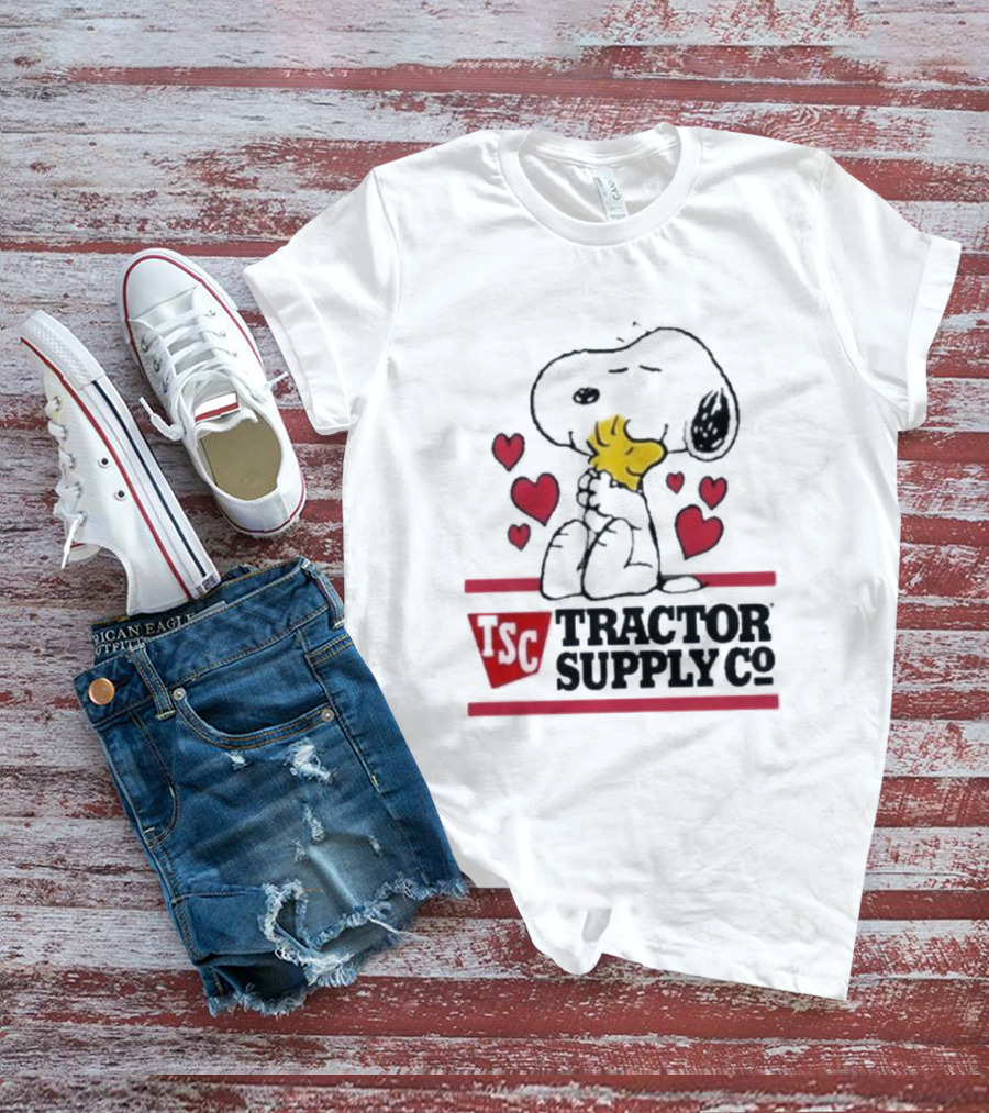 Snoopy Woodstock Hearts Tractor Supply Co Logo With TSC Emblem T-Shirt