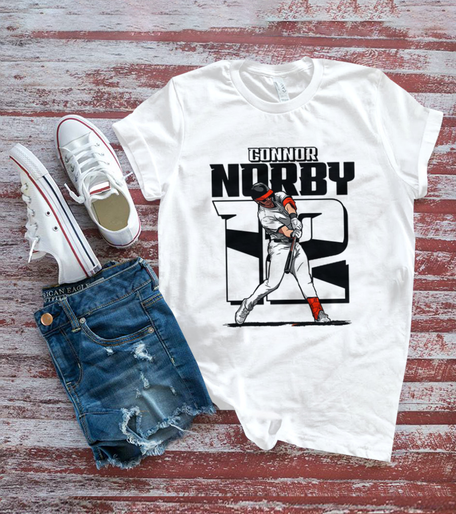 Connor Norby #12 Baseball Player Hitting Action T-Shirt
