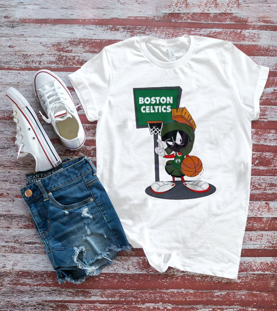 Boston Celtics Looney Tunes Marvin The Martian Basketball Hoop T-Shirt