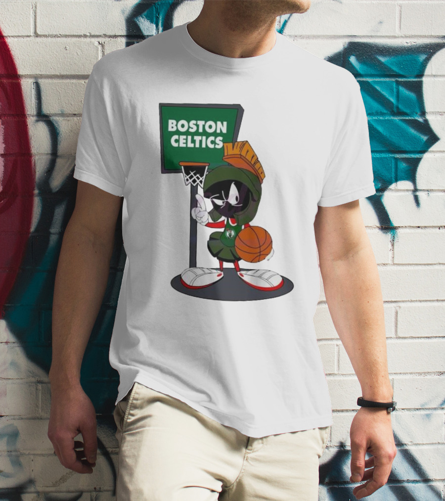Boston Celtics Looney Tunes Marvin The Martian Basketball Hoop T-Shirt